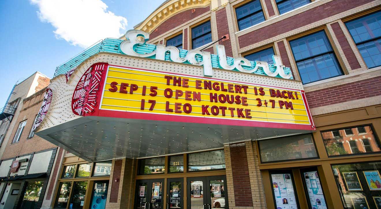 The renovated Englert Theatre marquee