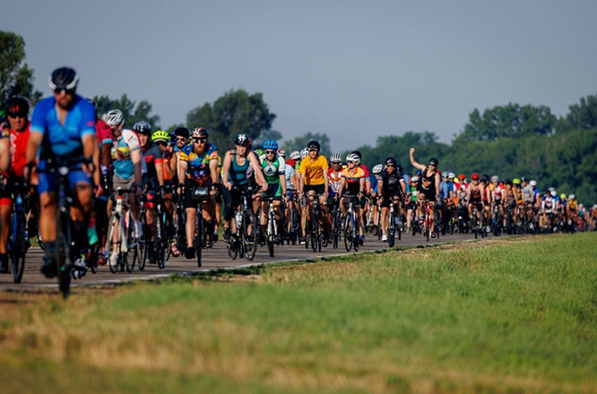 A group of cyclist participating in RAGBRAI