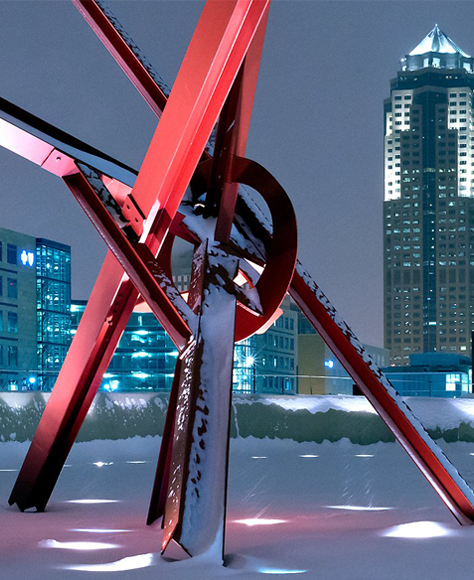 Sculpture Park at night in the snow