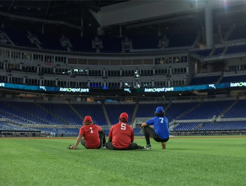sports stadium with lights on