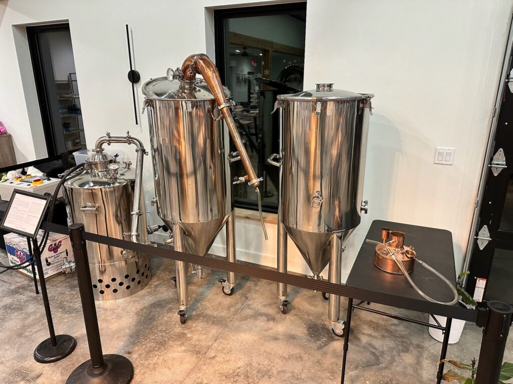 Distilling equipment used to make lavender-infused products.